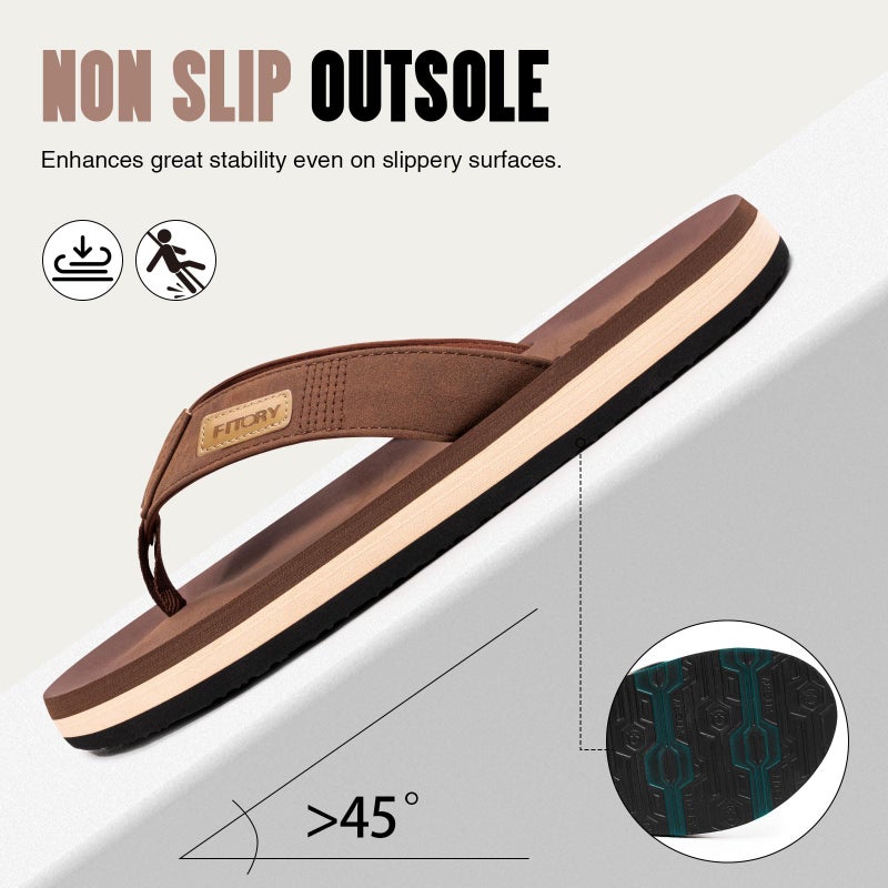 FITORY Men's Flip-Flops, Thongs Sandals Comfort Slippers for Beach Tan Size 9 - Image 5